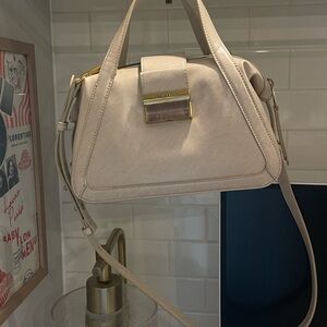 Charles & Keith Cream Satchel with Gold Detail